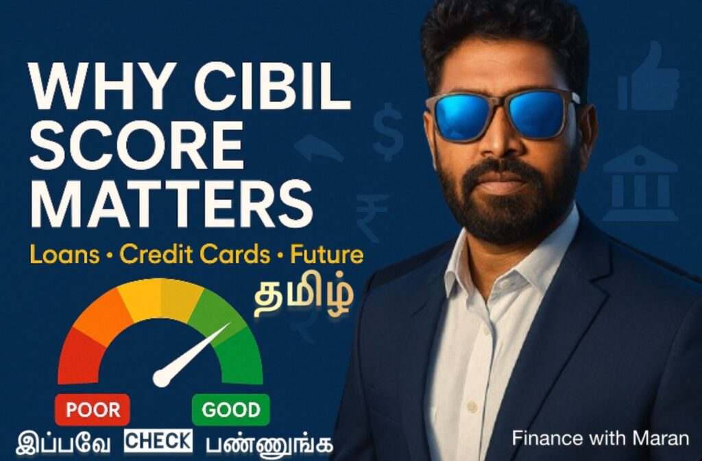 CIBIL Score Explained in Tamil тАУ FinancewithMaran Thumbnail 2025 Maran explaining CIBIL Score in Tamil with financial background and credit report visuals for FinanceWithMaran blog