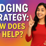 Colorful thumbnail showing a confident woman pointing upward with text Hedging Strategy How Does It Help representing options trading risk management and capital protection.